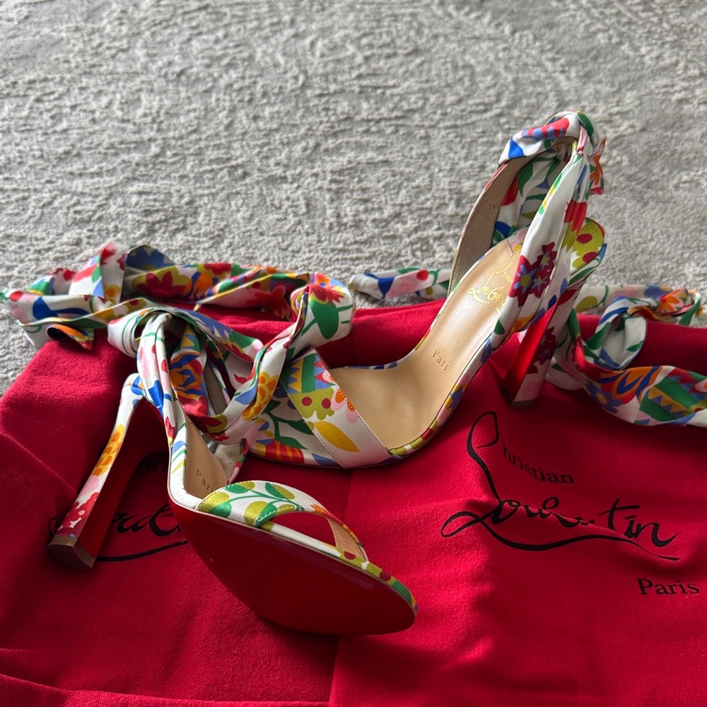 Christian Louboutin Women's Floral Heels - Red and Green